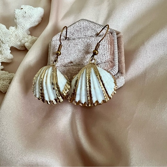 Sea Shell Gold Plated Hook Earrings - Picture 4 of 7